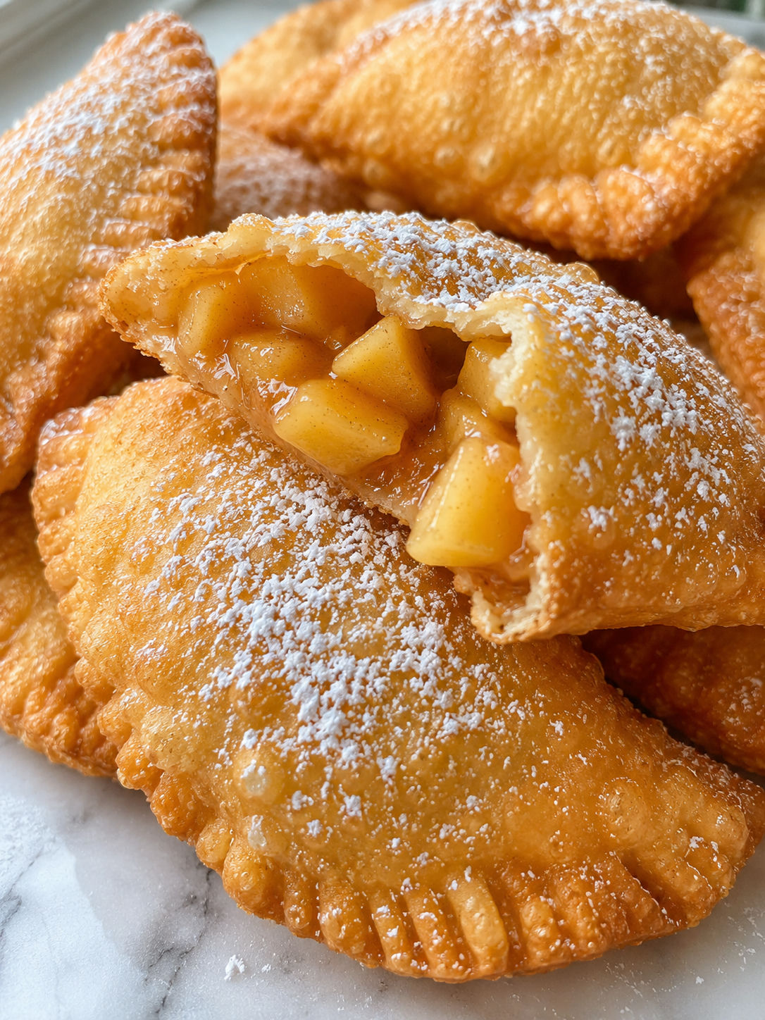 Fried Apple or Peach Pies, plated and served