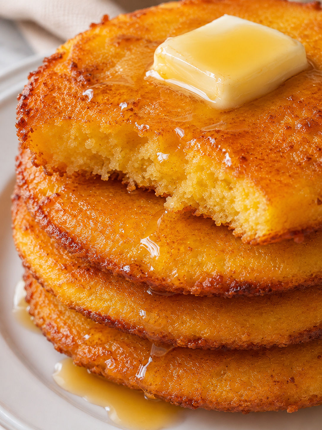 Fried Cornbread, plated and served