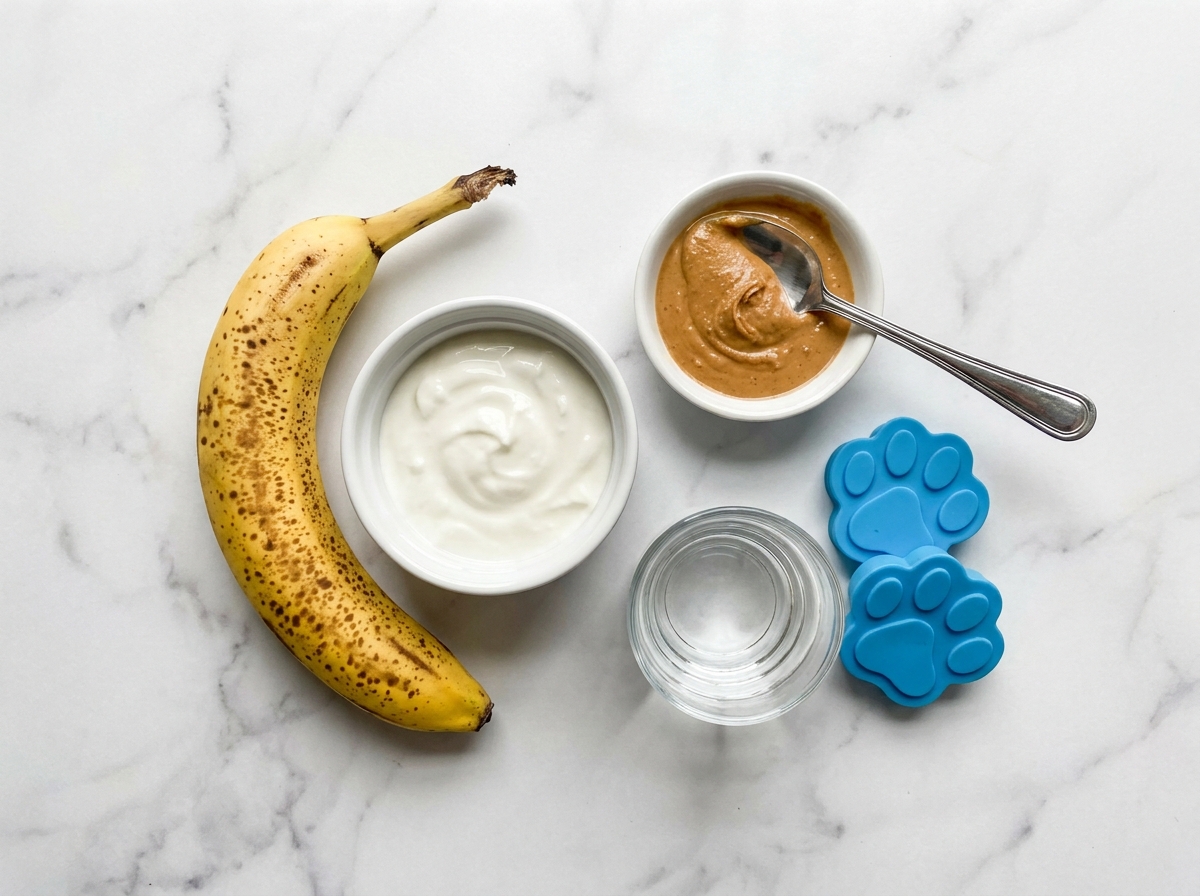 Banana, yogurt, peanut butter, and molds for frozen dog treats