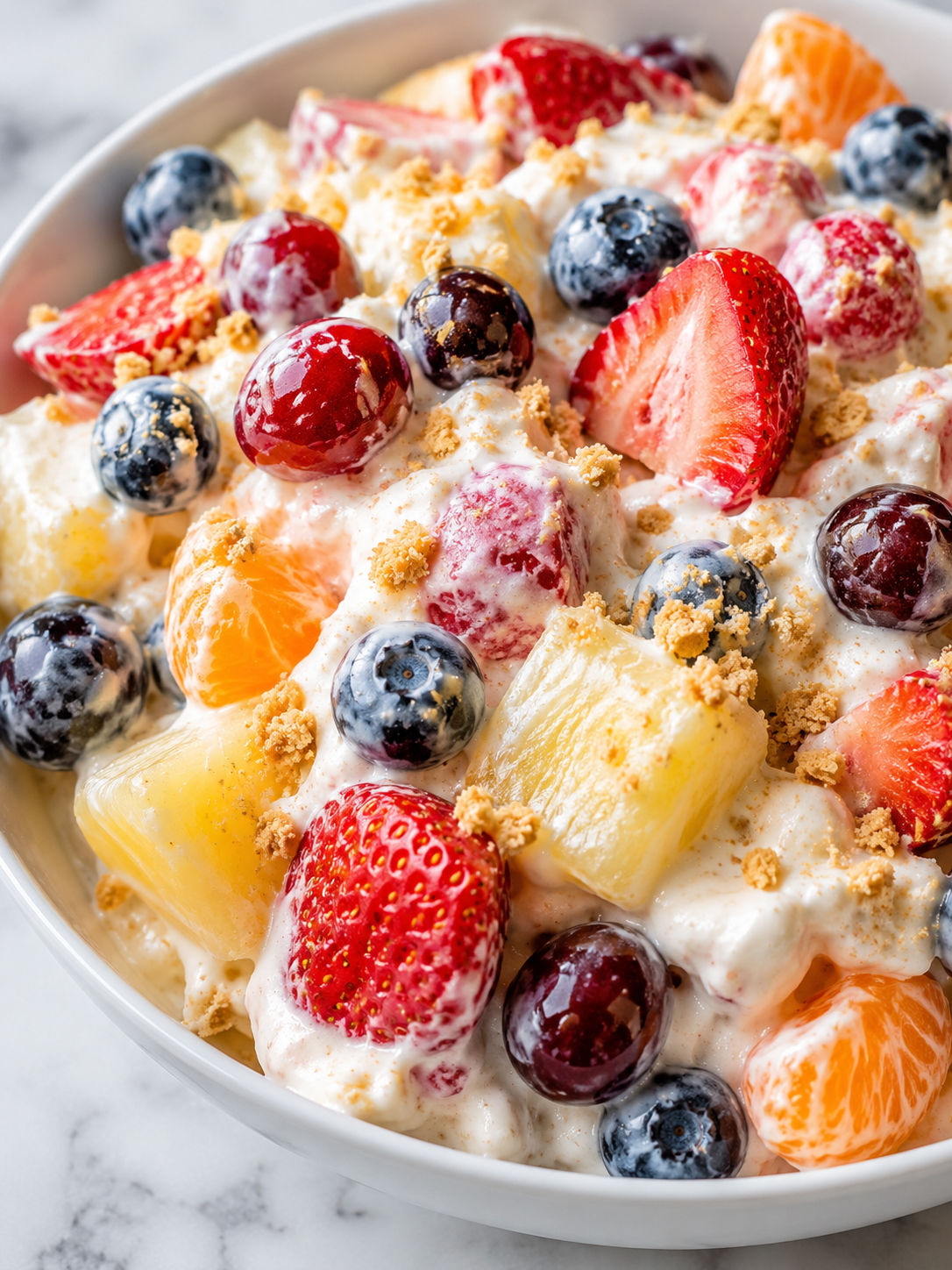 Fruit Salad Cheesecake, plated and served