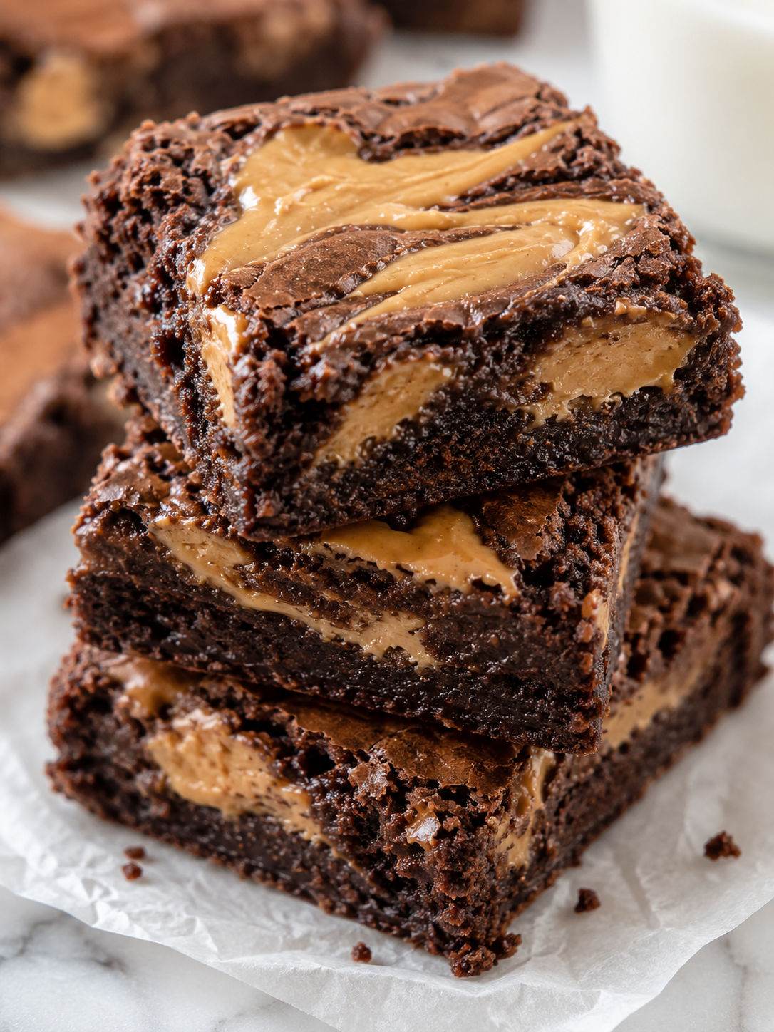 Fudgy Peanut Butter Brownies, plated and served
