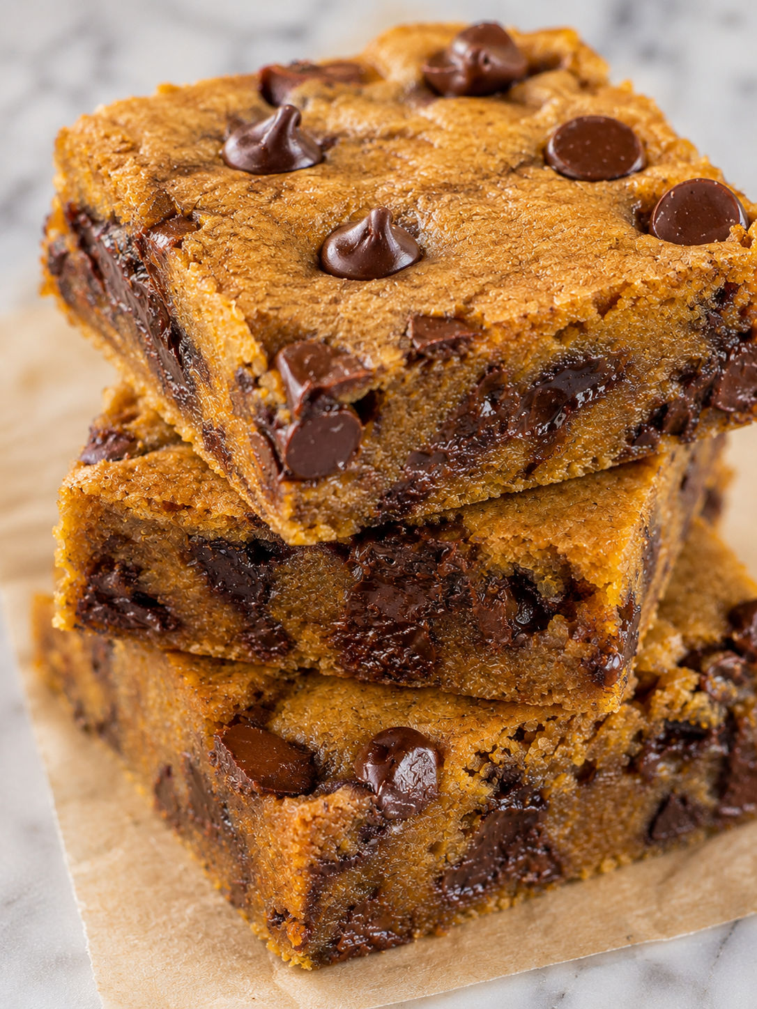 Fudgy Pumpkin Chocolate Chip Bars, plated and served