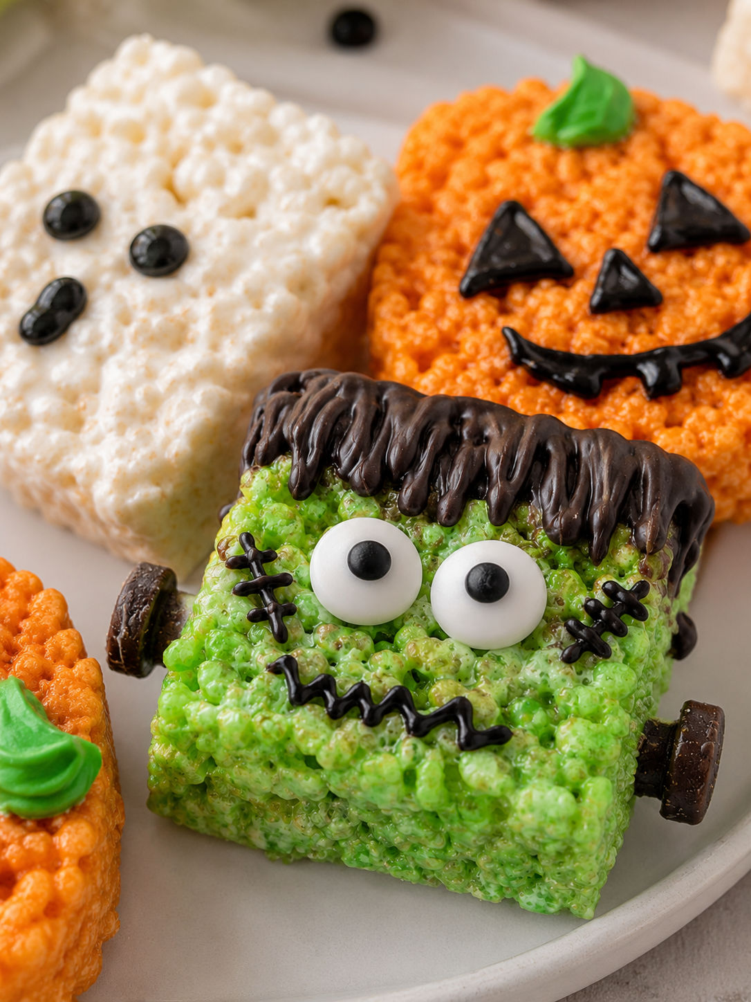 Fun and Festive Halloween Rice Krispie Treats, plated and served