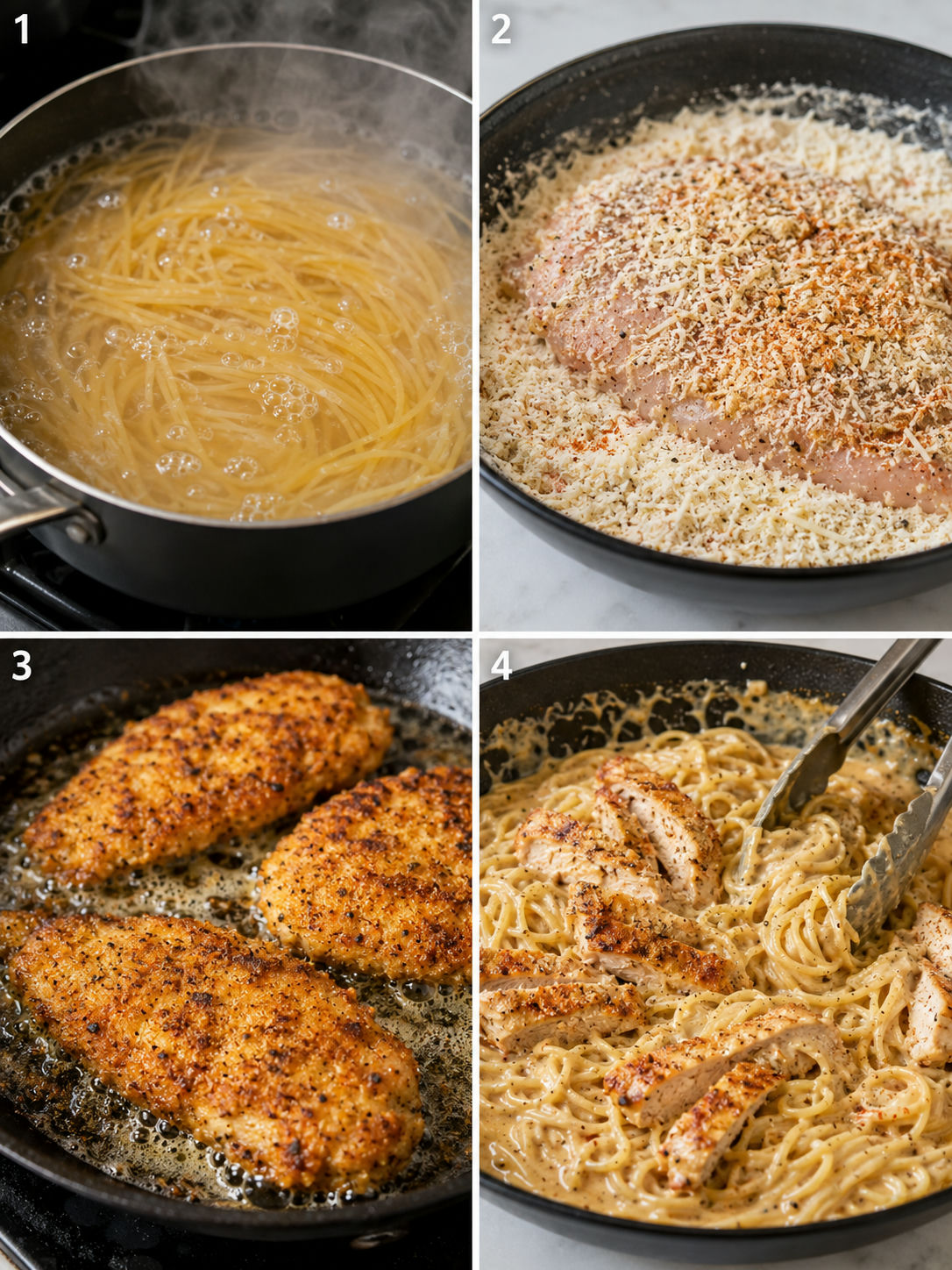 Steps for making Cajun garlic Parmesan chicken spaghetti
