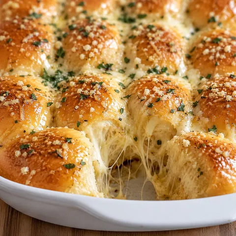 Golden Hawaiian rolls with garlic butter, parsley, and melted cheese