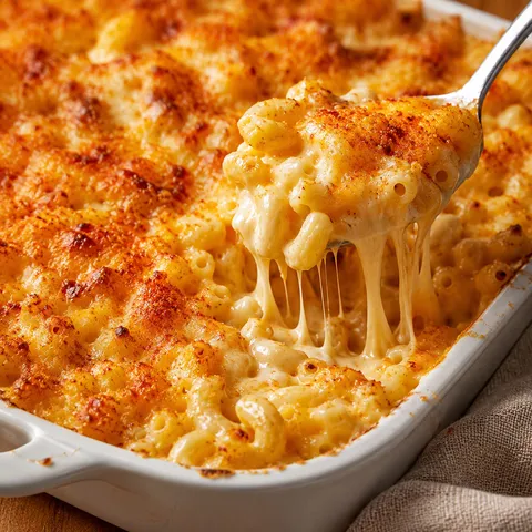 Good Ole Fashion Mac and Cheese with a golden baked cheddar top