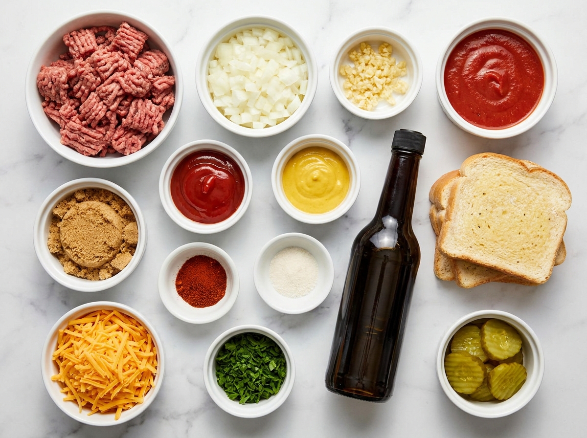 Ingredients for sloppy Joe garlic toast with cheddar