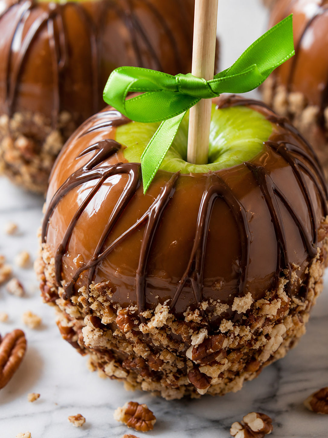 Gourmet Caramel Apples, plated and served