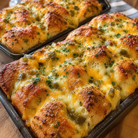 Green chile cheese pull apart loaves with garlic butter and parsley