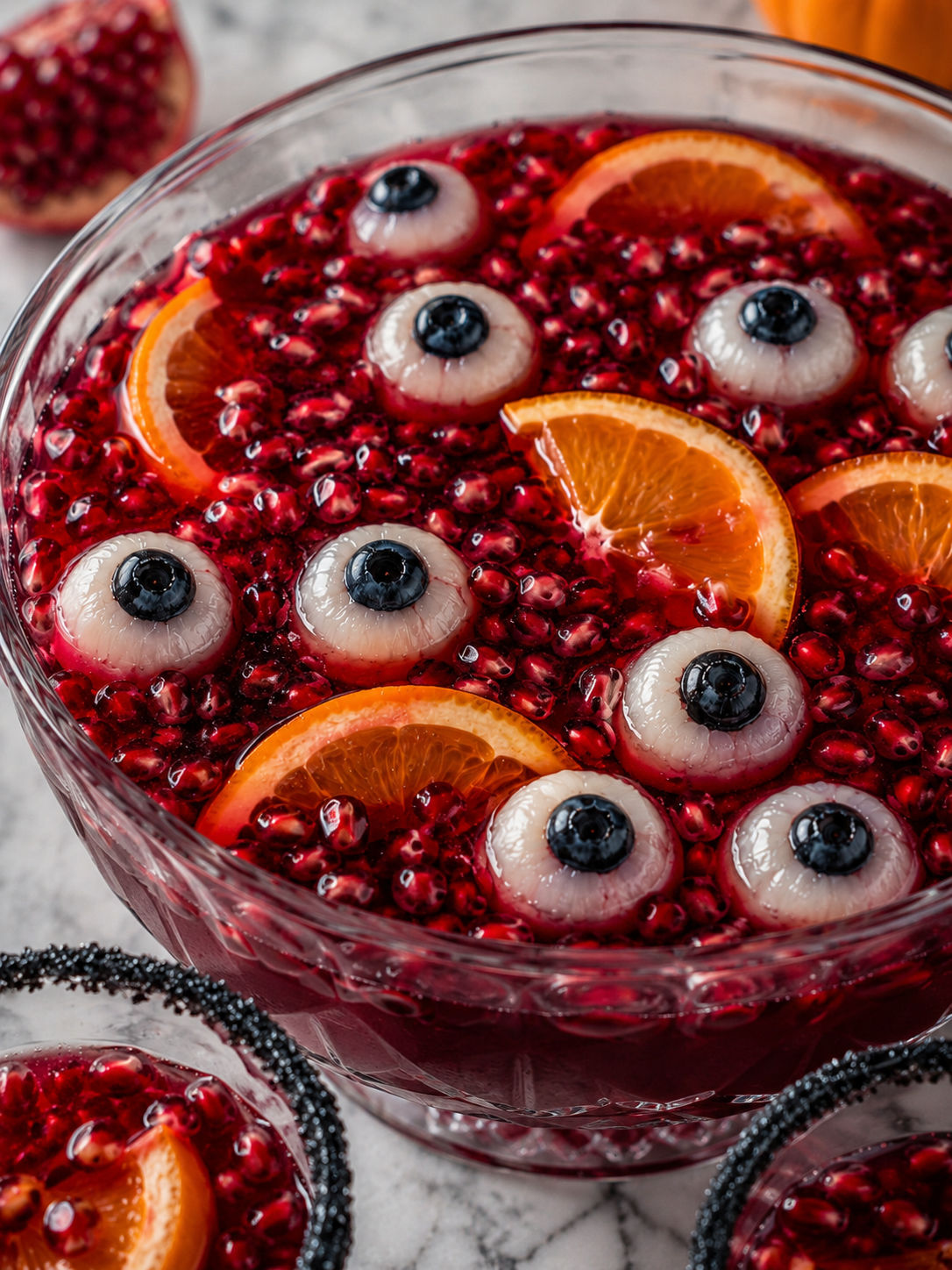Halloween Spooky Pomegranate Punch, plated and served