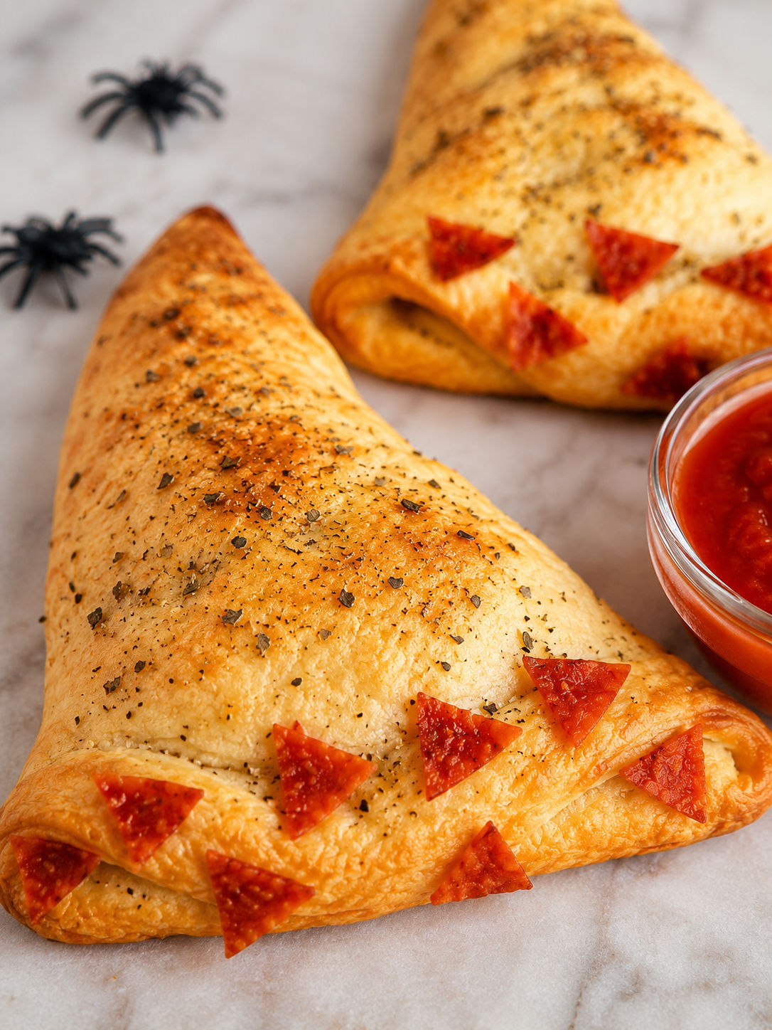 Halloween Witch Hat Calzones, plated and served
