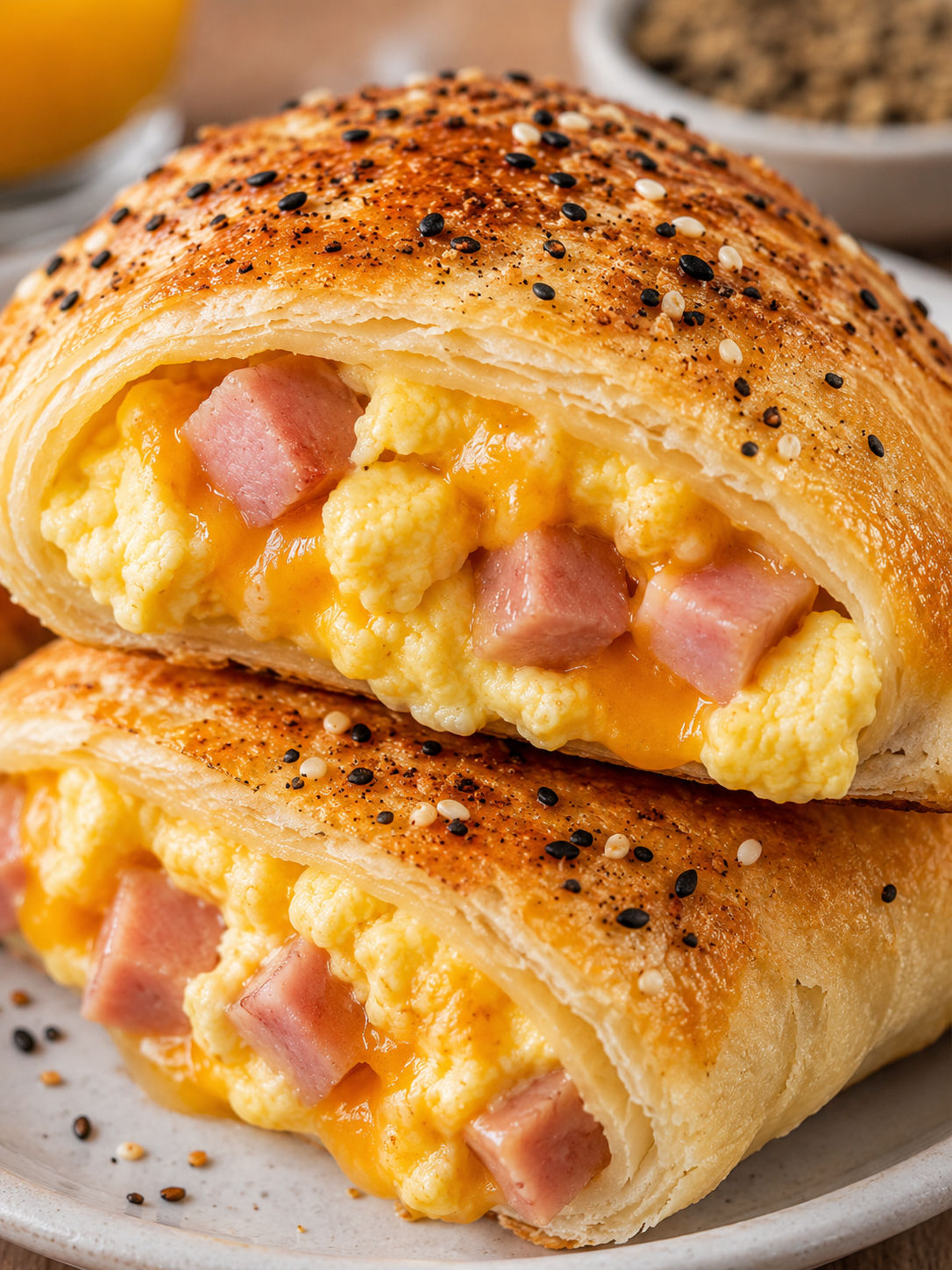 Ham, Egg and Cheese Pockets, plated and served