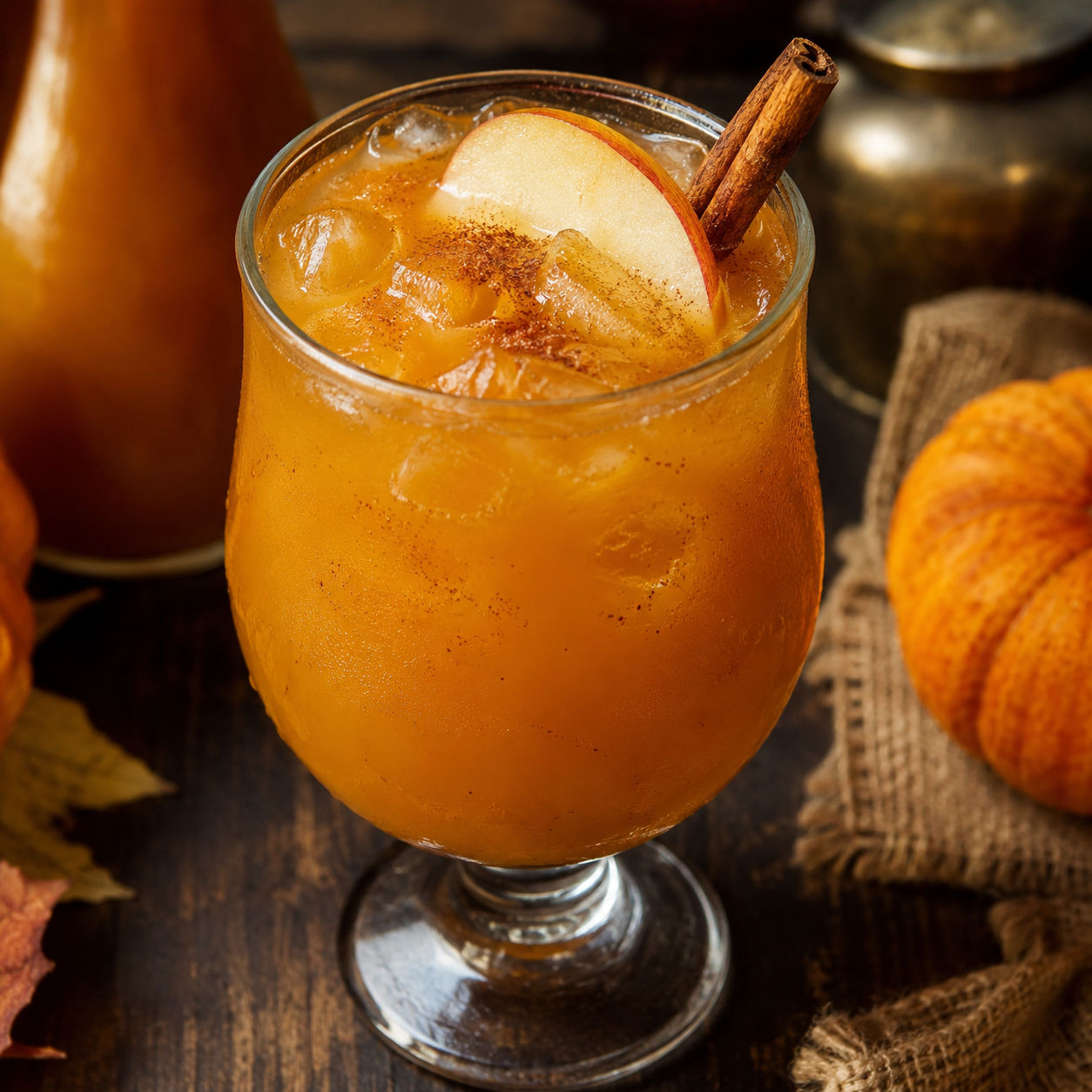 Harry Potter pumpkin juice with cinnamon and apple in a clear glass