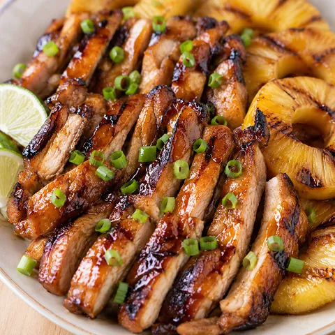 Hawaiian grilled teriyaki chicken with pineapple and green onions