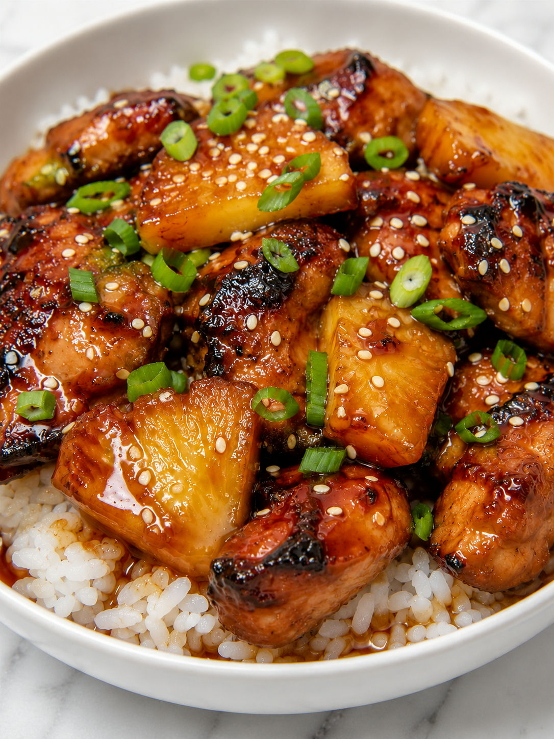 Glossy Hawaiian teriyaki chicken with pineapple and rice