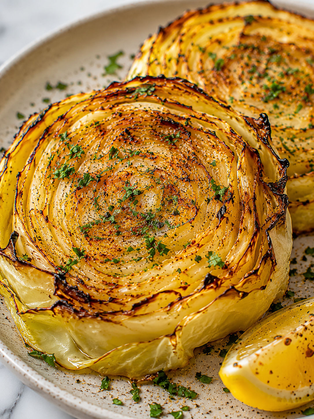 Healthy Baked Cabbage Steaks, plated and served