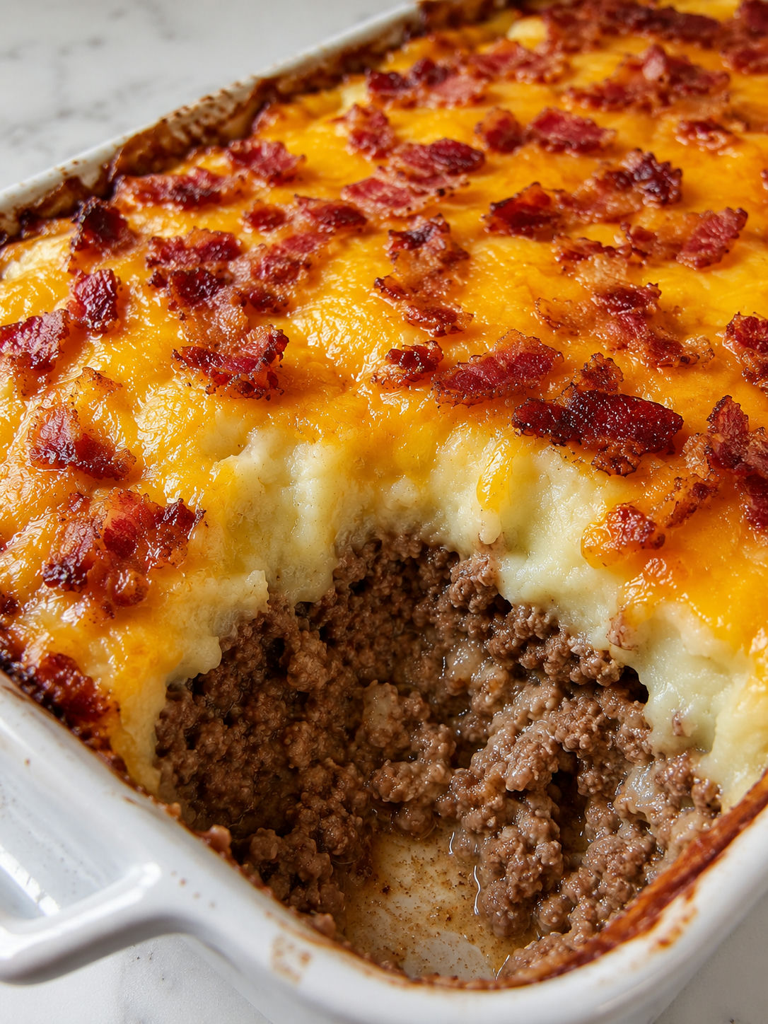 Hearty Cowboy Meatloaf & Potato Casserole, plated and served