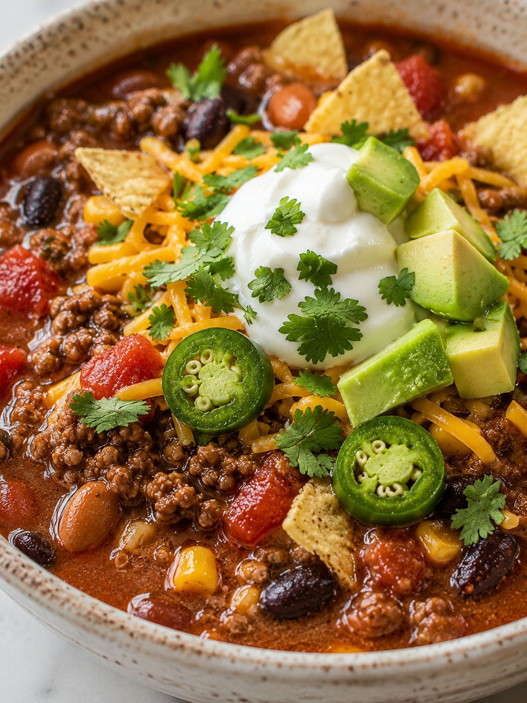 Hearty and Delicious Taco Soup, plated and served