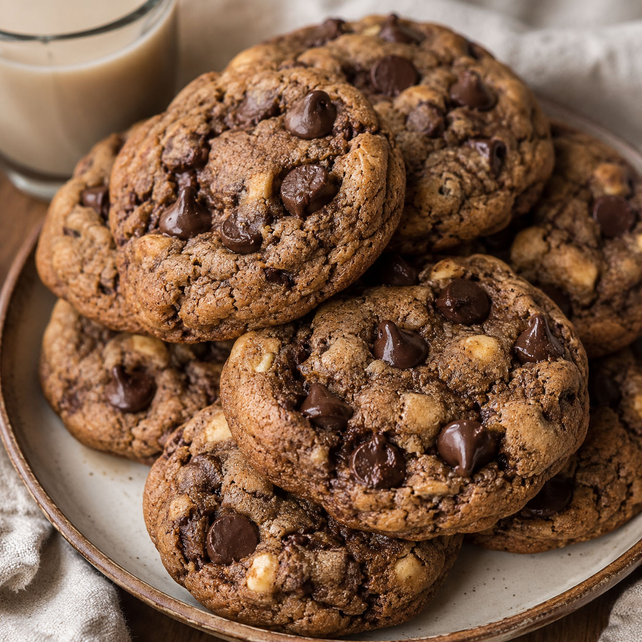 Bailey's Irish cream chocolate chip cookies stacked on a plate