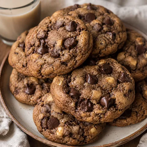 Bailey's Irish cream chocolate chip cookies stacked on a plate