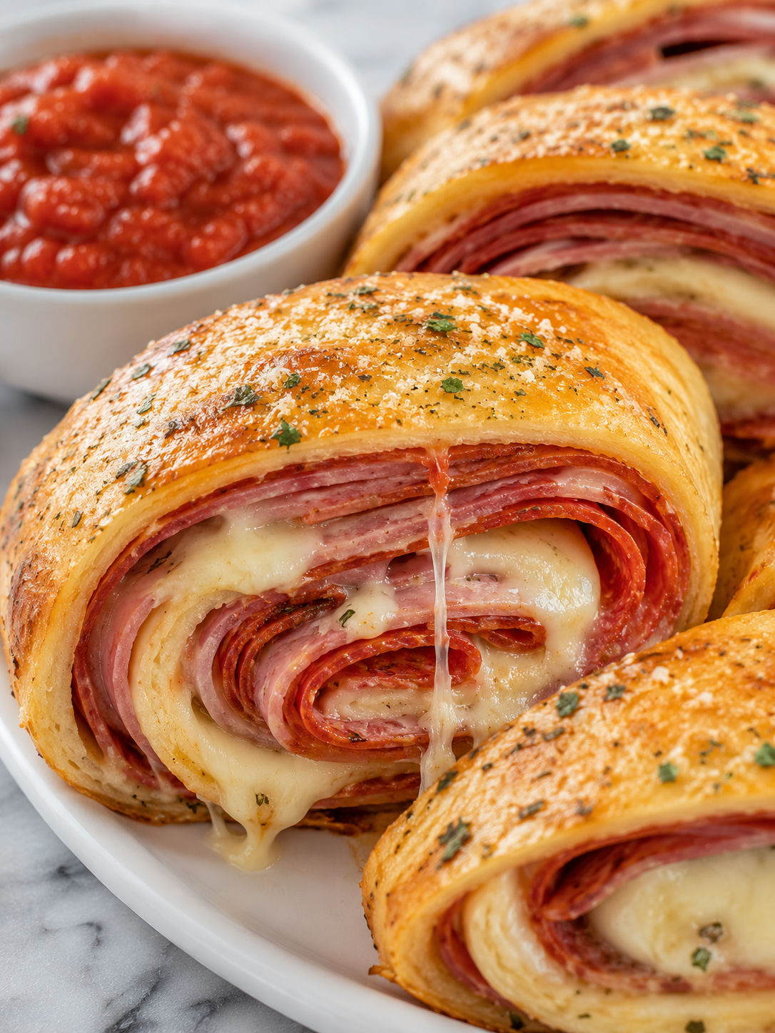 Homemade Stromboli, plated and served