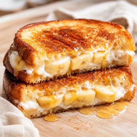 Honey banana grilled cheese with mascarpone and cinnamon on brioche