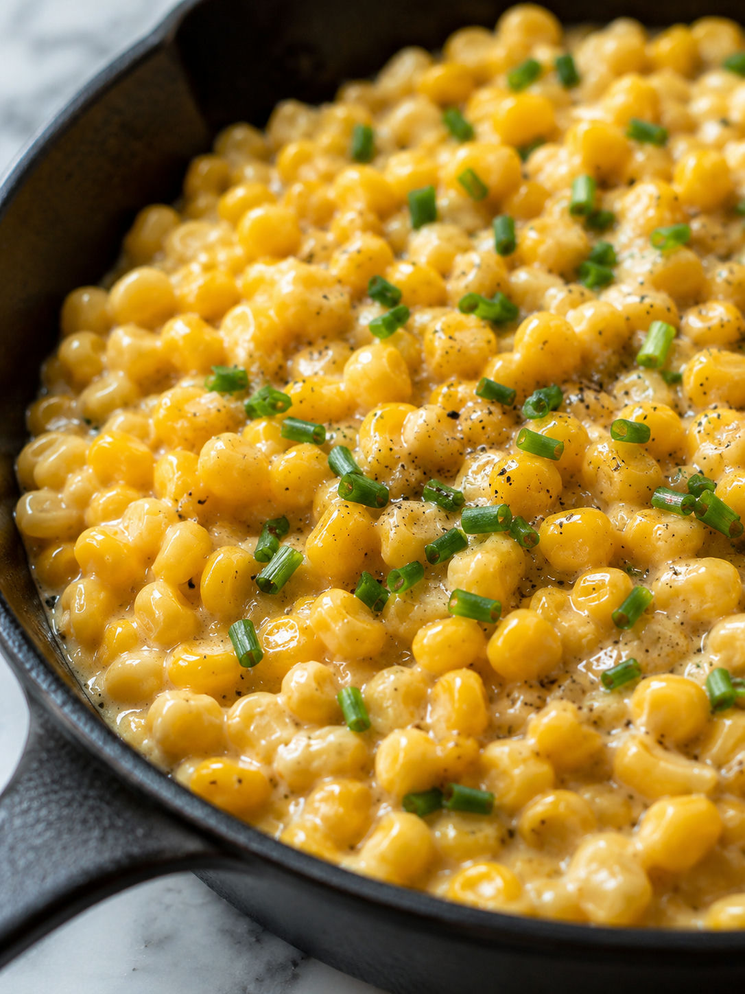 Honey Butter Skillet Corn, plated and served