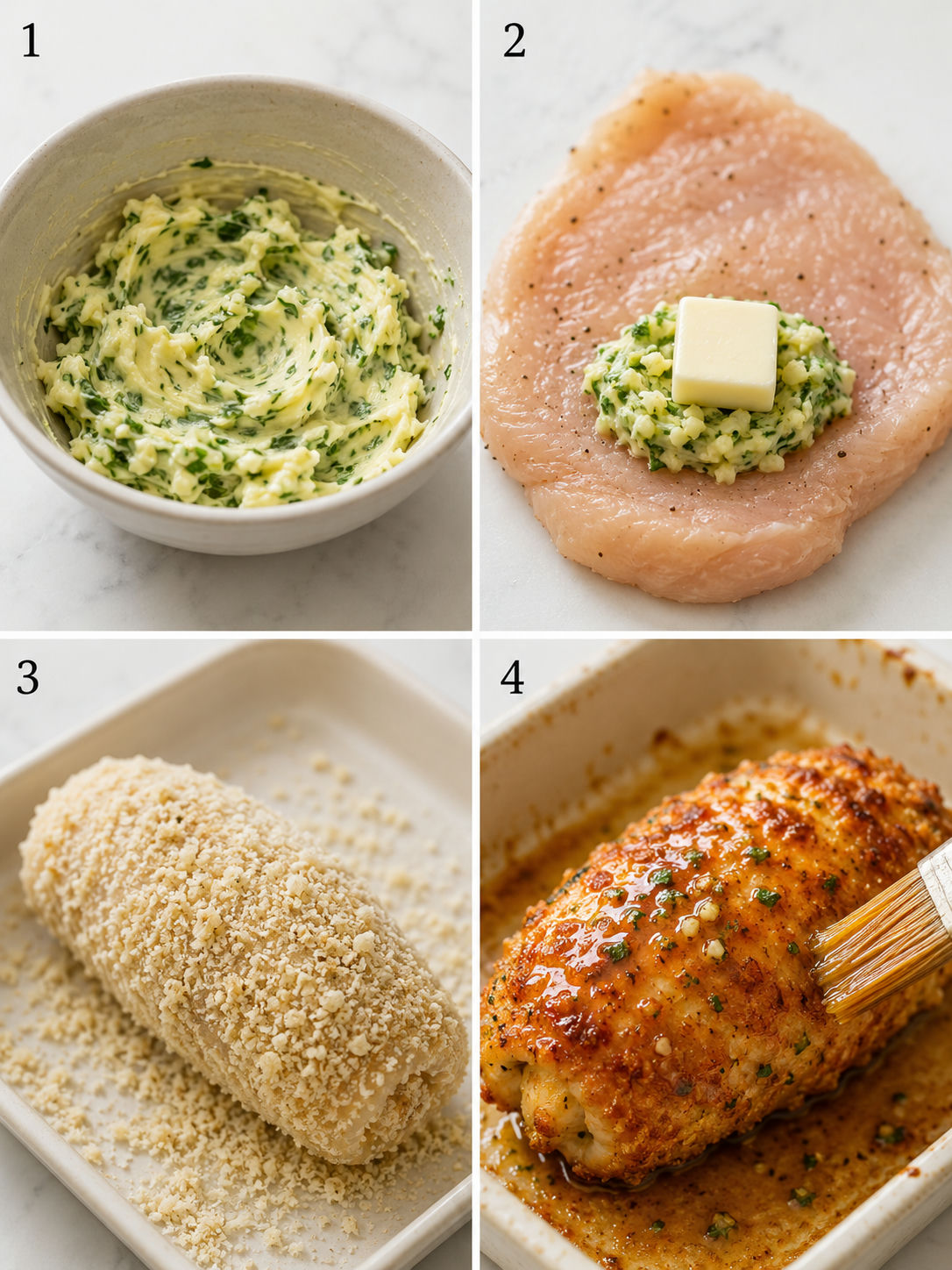 Four steps for making honey garlic butter stuffed chicken
