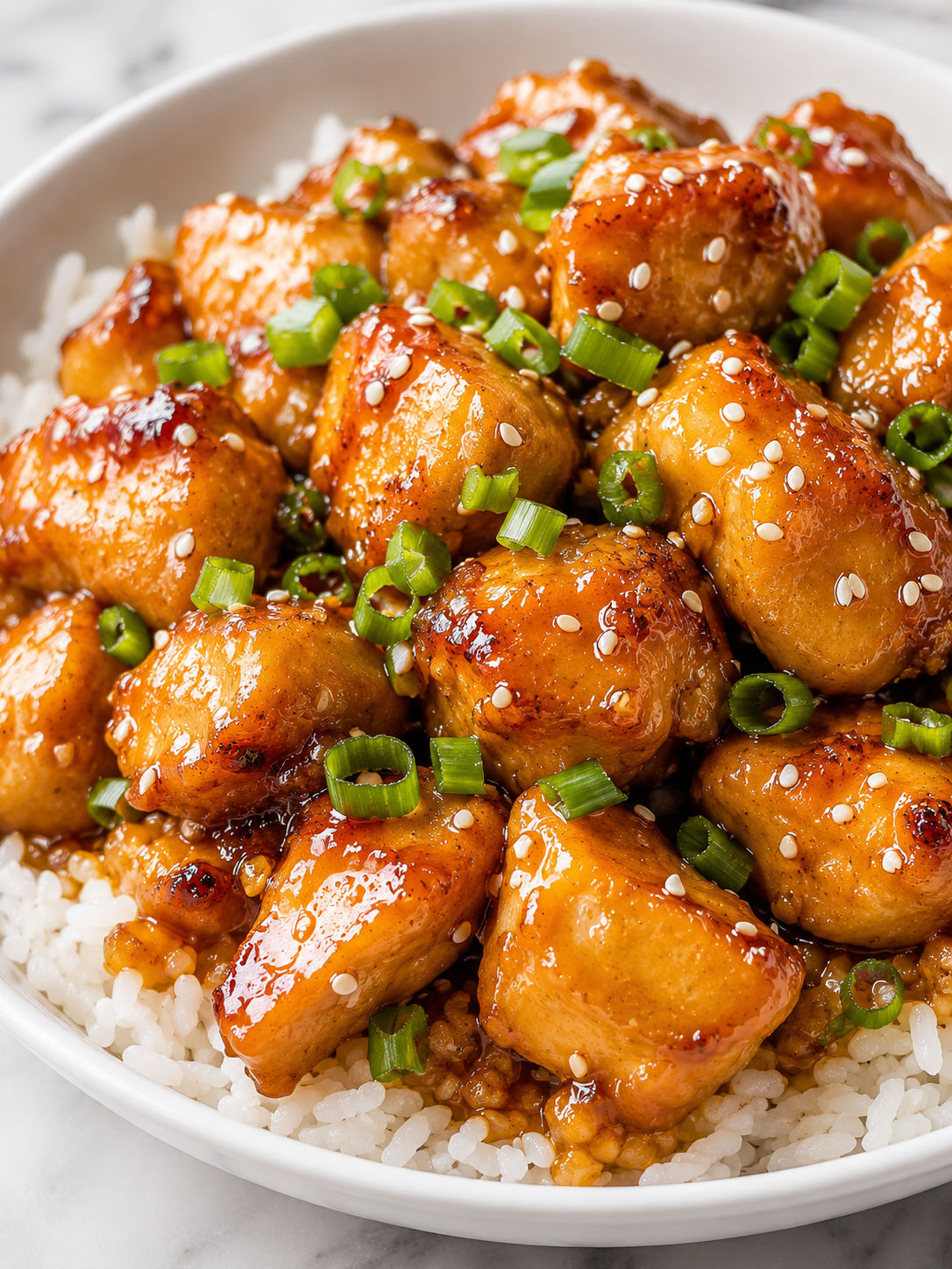 Honey Garlic Chicken, plated and served
