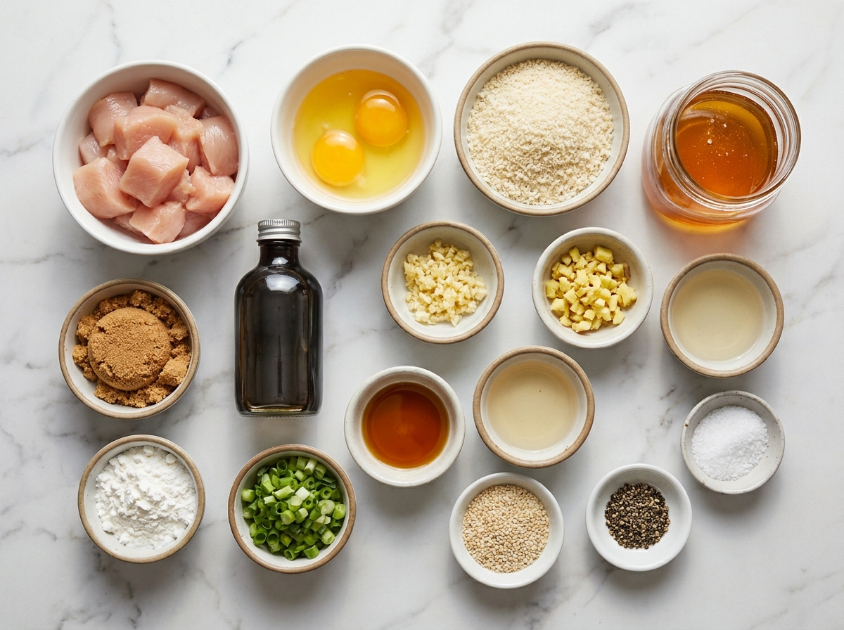 Ingredients for honey garlic chicken with brown sugar and soy
