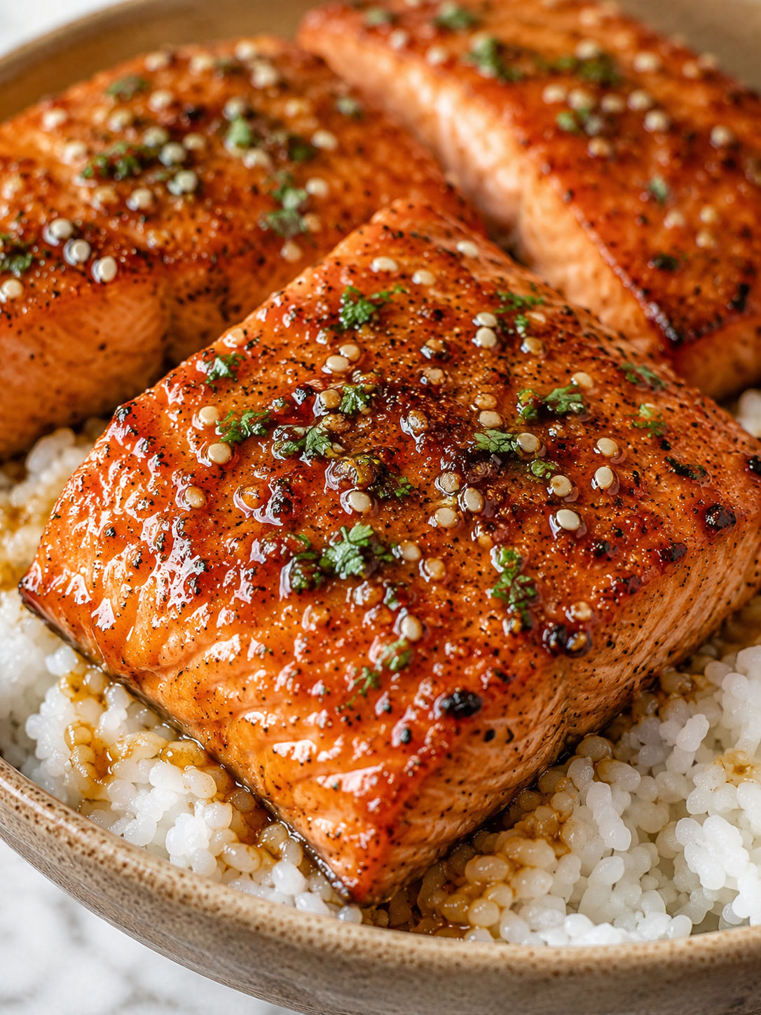 Honey Glazed Salmon, plated and served
