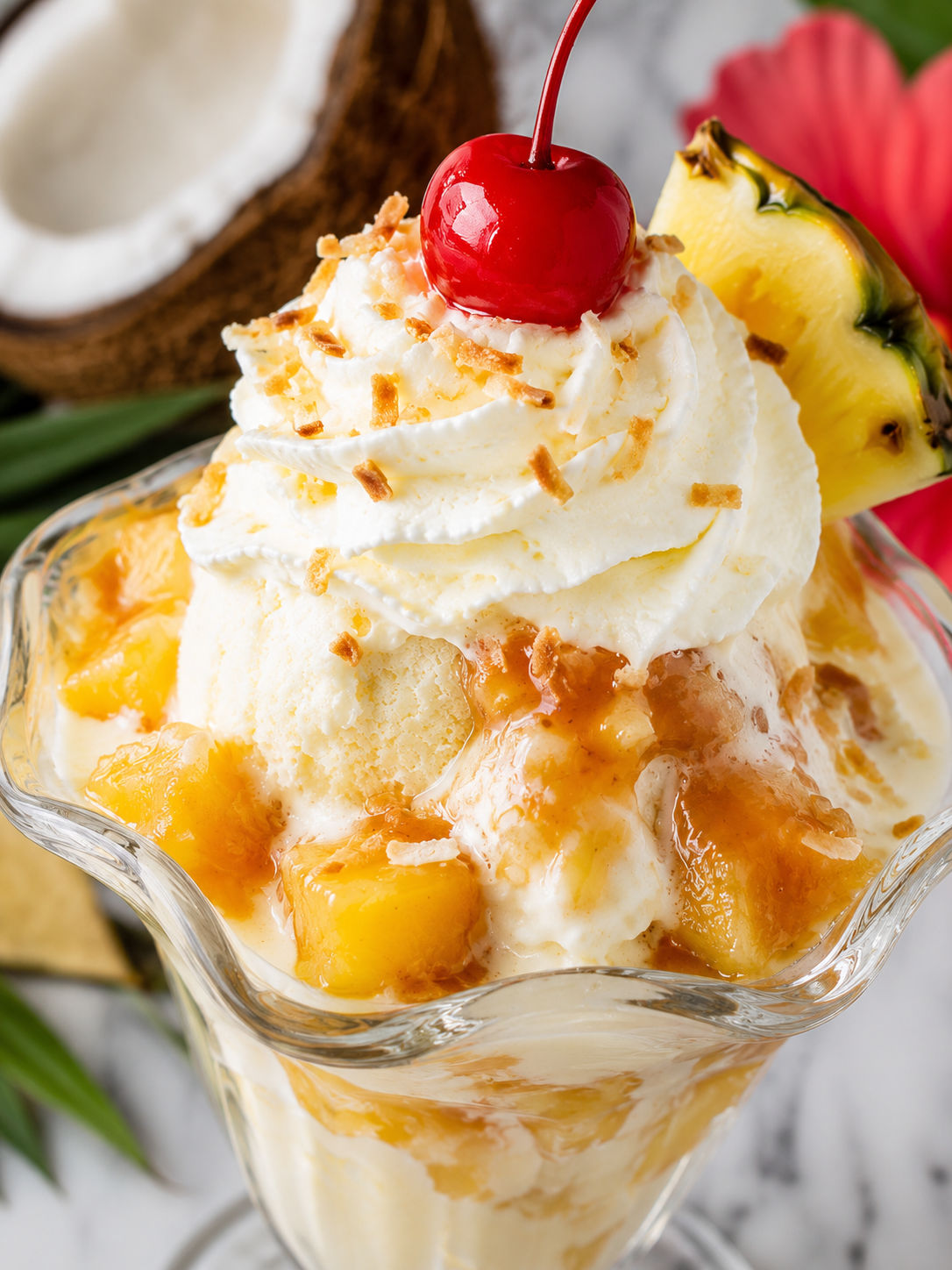 Ice Cream Sundae Piña Colada, plated and served