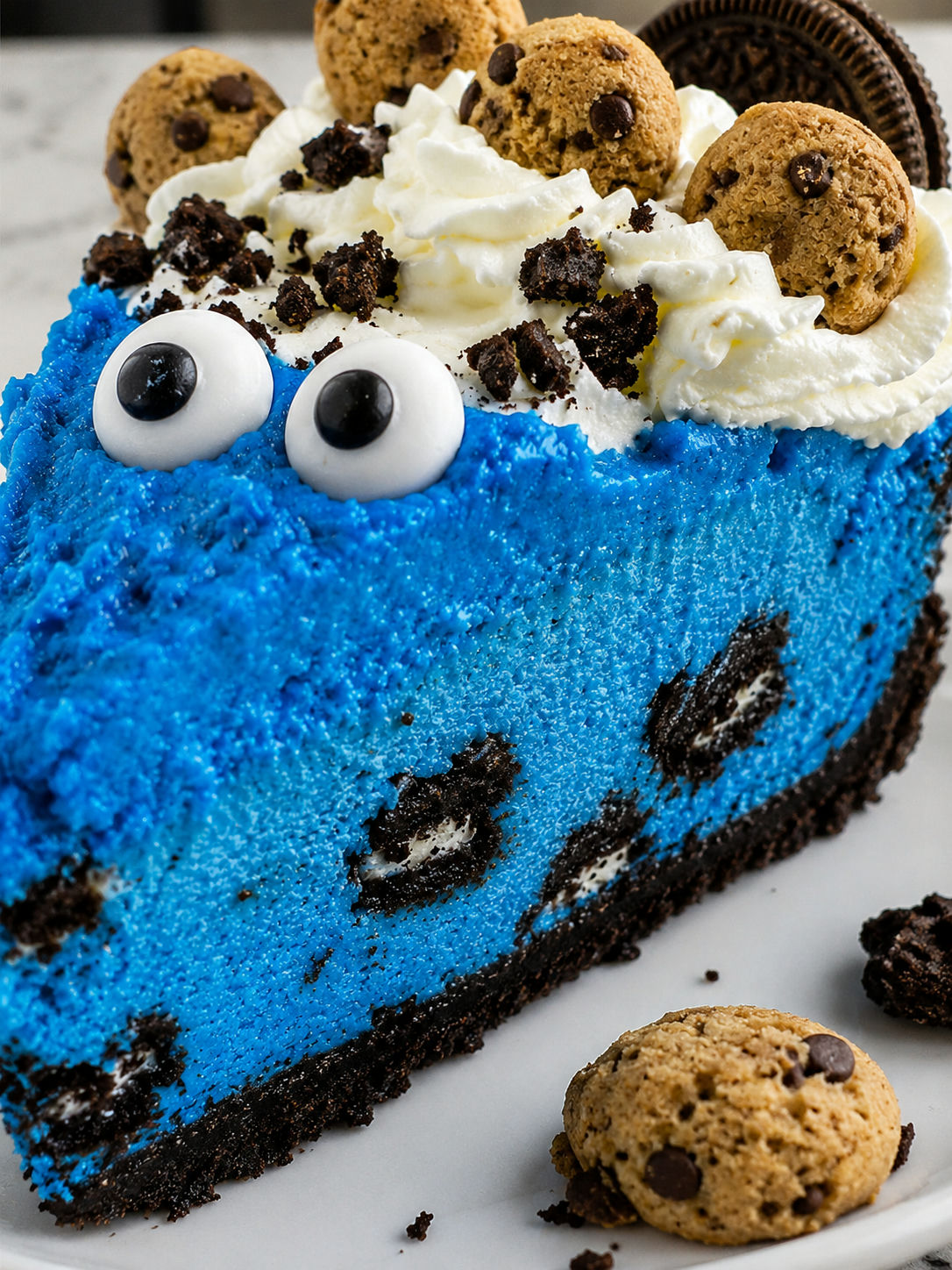 Indulge In A Delicious Cookie Monster Cheesecake Adventure, plated and served