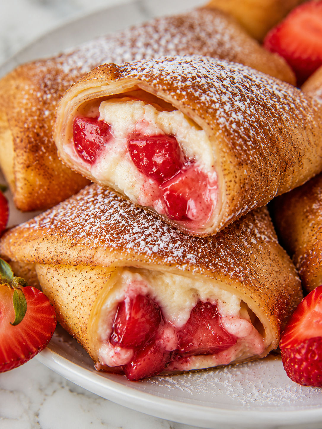 Indulge In The Ultimate Strawberry Cheesecake Chimichanga, plated and served