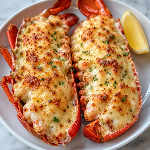 Lobster Thermidor in red shells with Gruyere crust and parsley