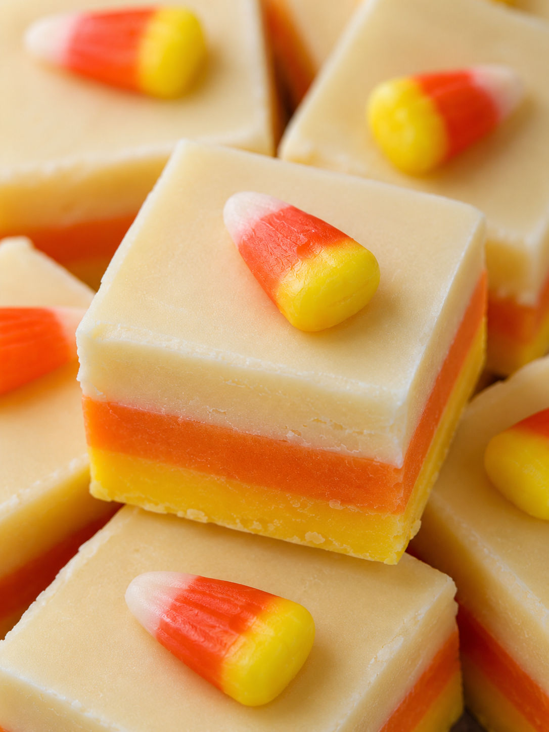 Indulge in the Sweet Layers of Candy Corn Fudge, plated and served