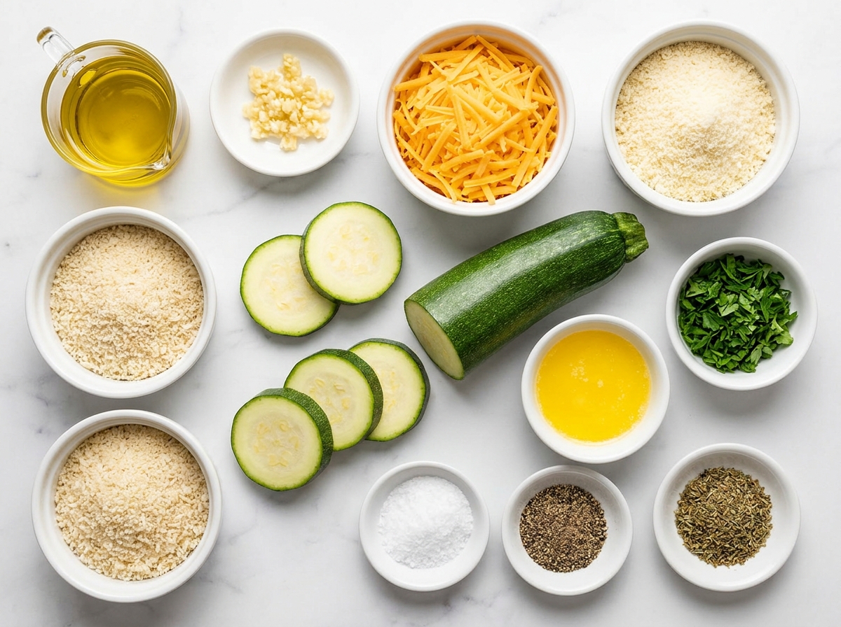 Zucchini, cheeses, panko, butter, garlic, and herbs for a baked side dish