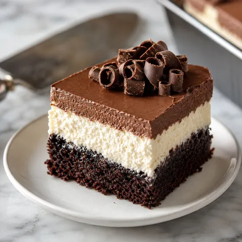 Italian love cake square with chocolate topping and ricotta layer