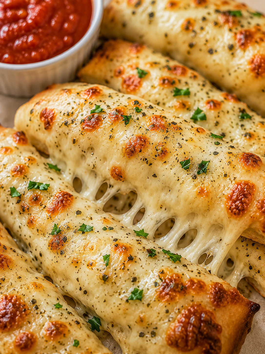 Italian Cheese Breadsticks, plated and served