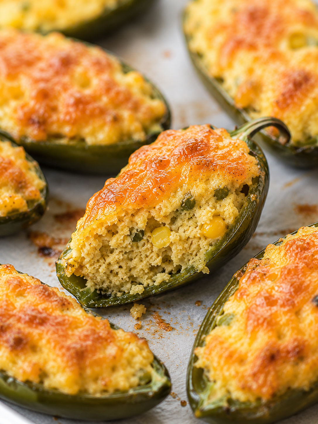 Jalapeño Cornbread Poppers, plated and served