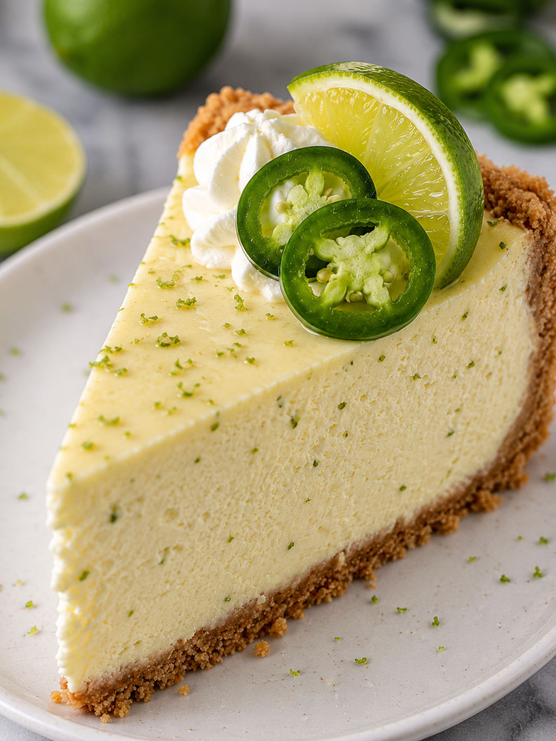 Jalapeño Lime Cheesecake, plated and served