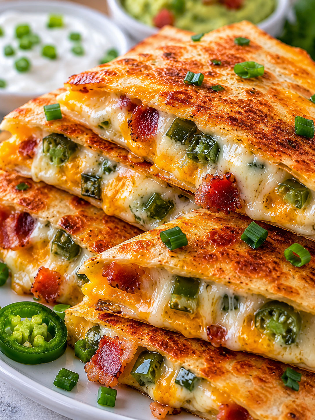 Jalapeño Popper Quesadillas, plated and served