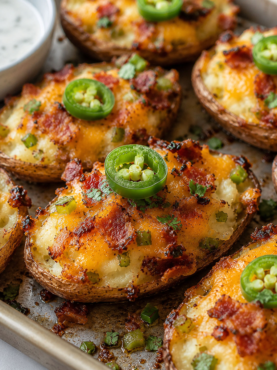 Jalapeño Popper Smashed Potatoes, plated and served
