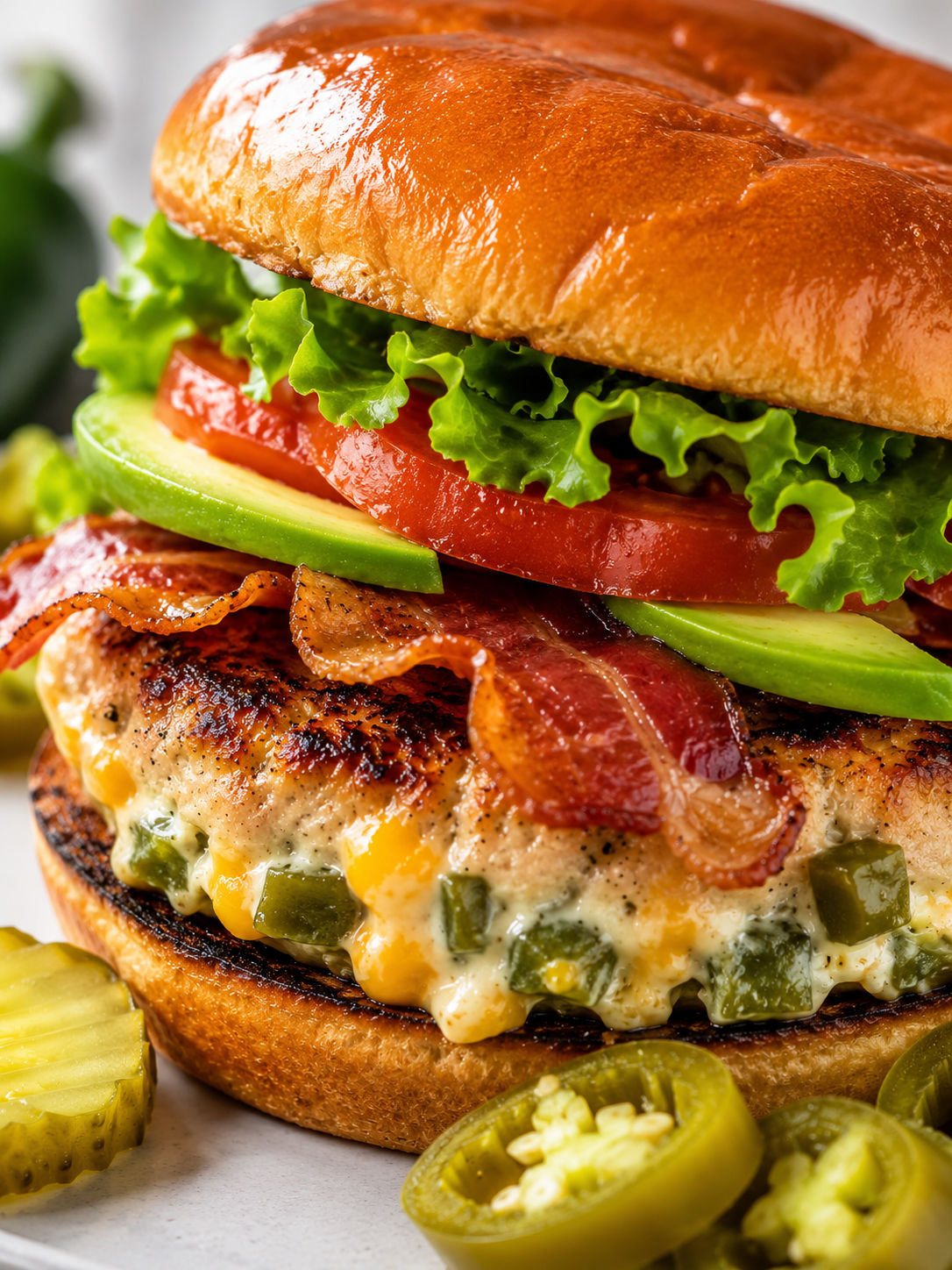 Jalapeño Popper Turkey Burgers, plated and served