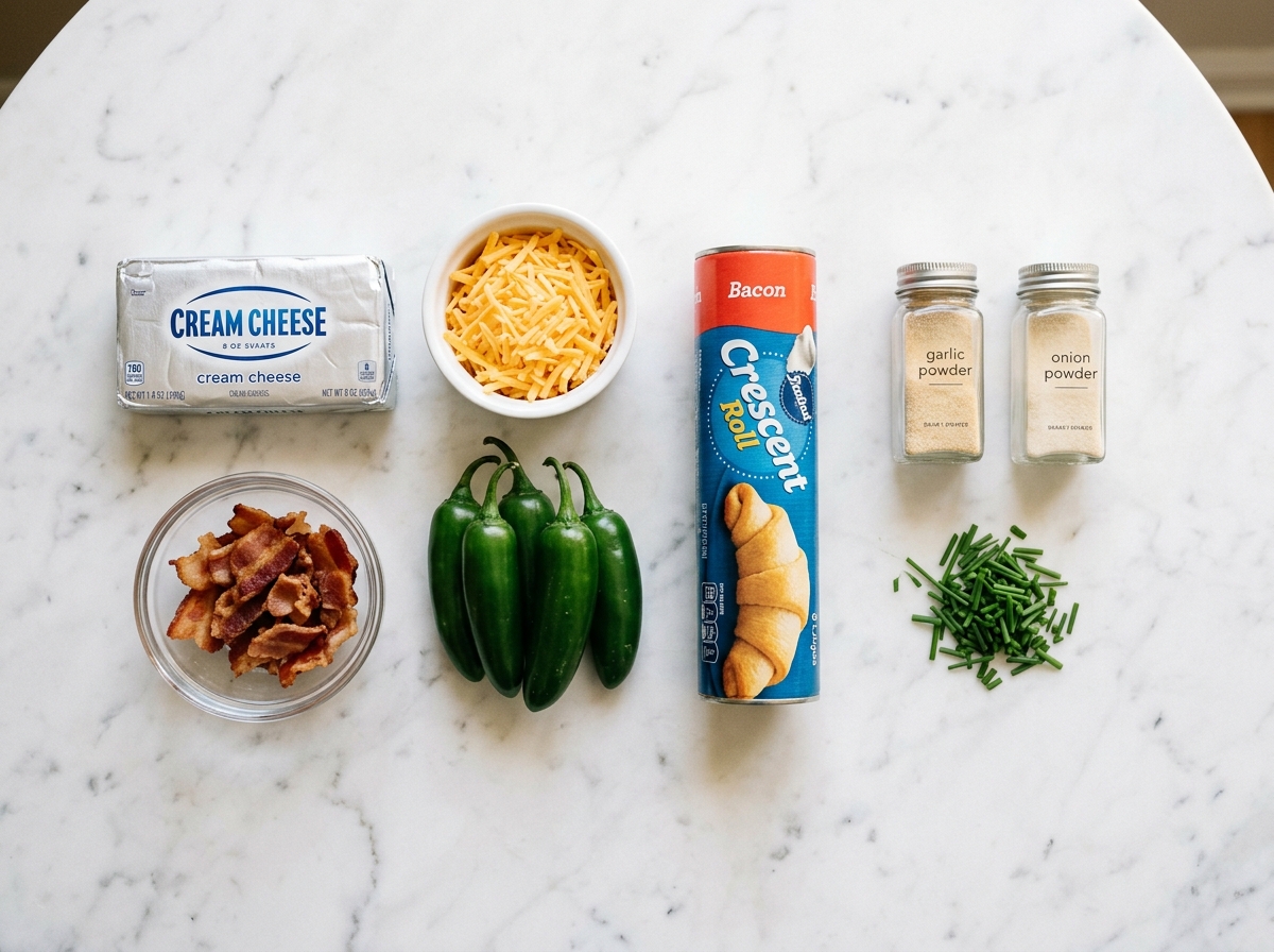 Cream cheese, cheddar, bacon, jalapenos and crescent dough for popper bites