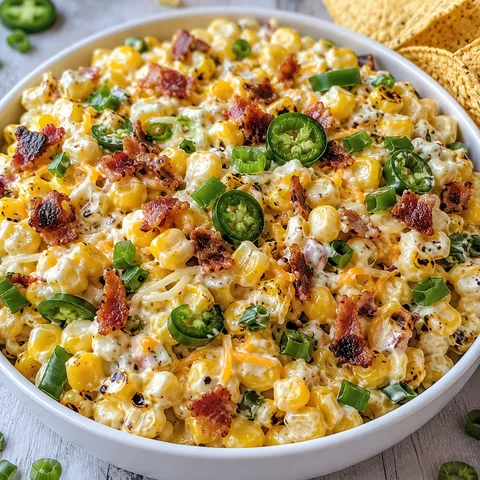 Jalapeno popper corn salad with cheese, bacon, and green onions