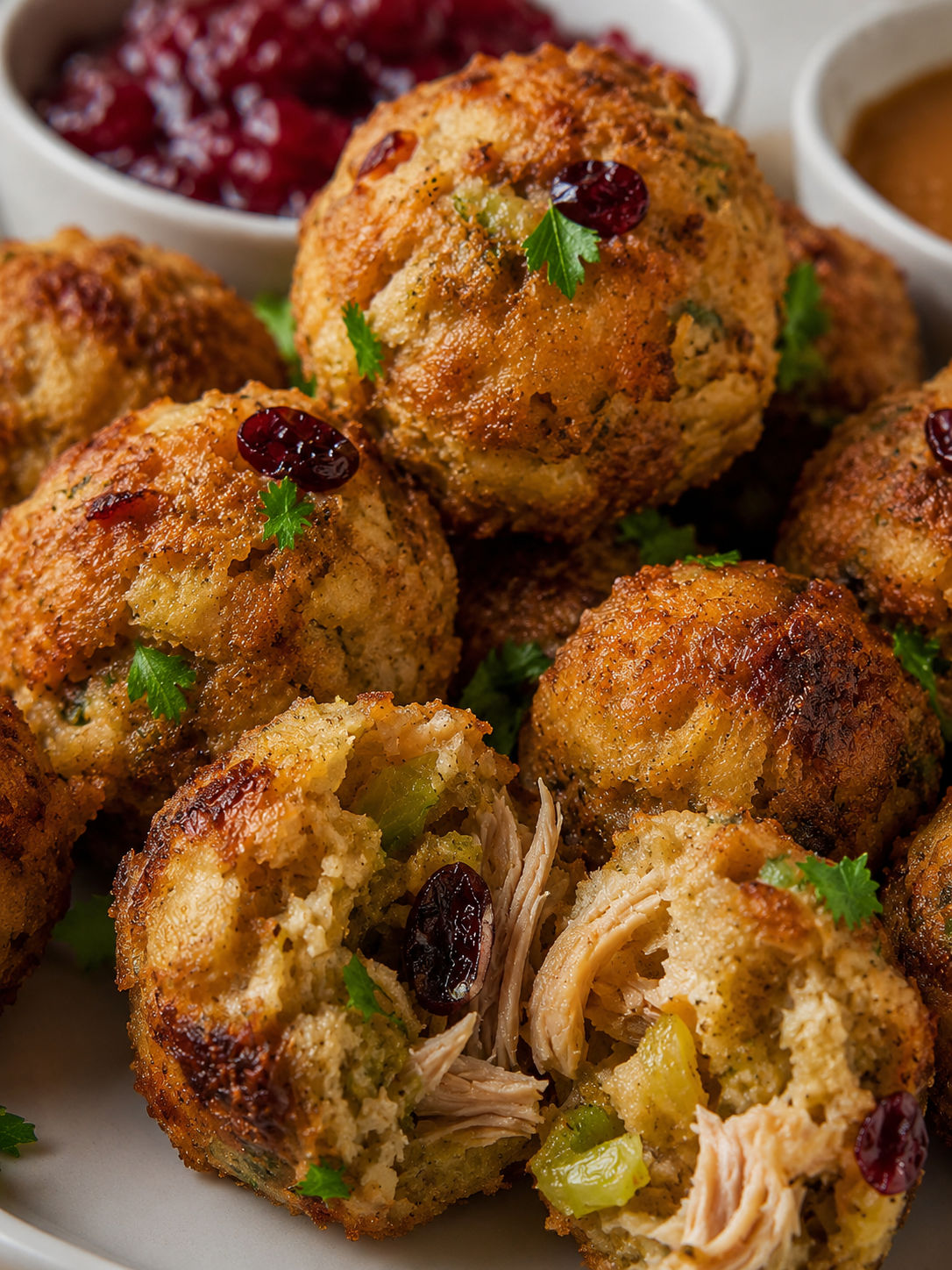 Leftover Turkey Stuffing Balls, plated and served