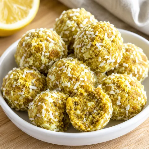 Golden lemon turmeric energy bites with coconut and lemon zest