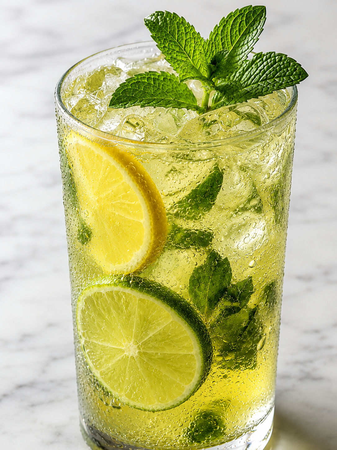 Sparkling Limoncello Mojito with mint, lemon, lime, and crushed ice