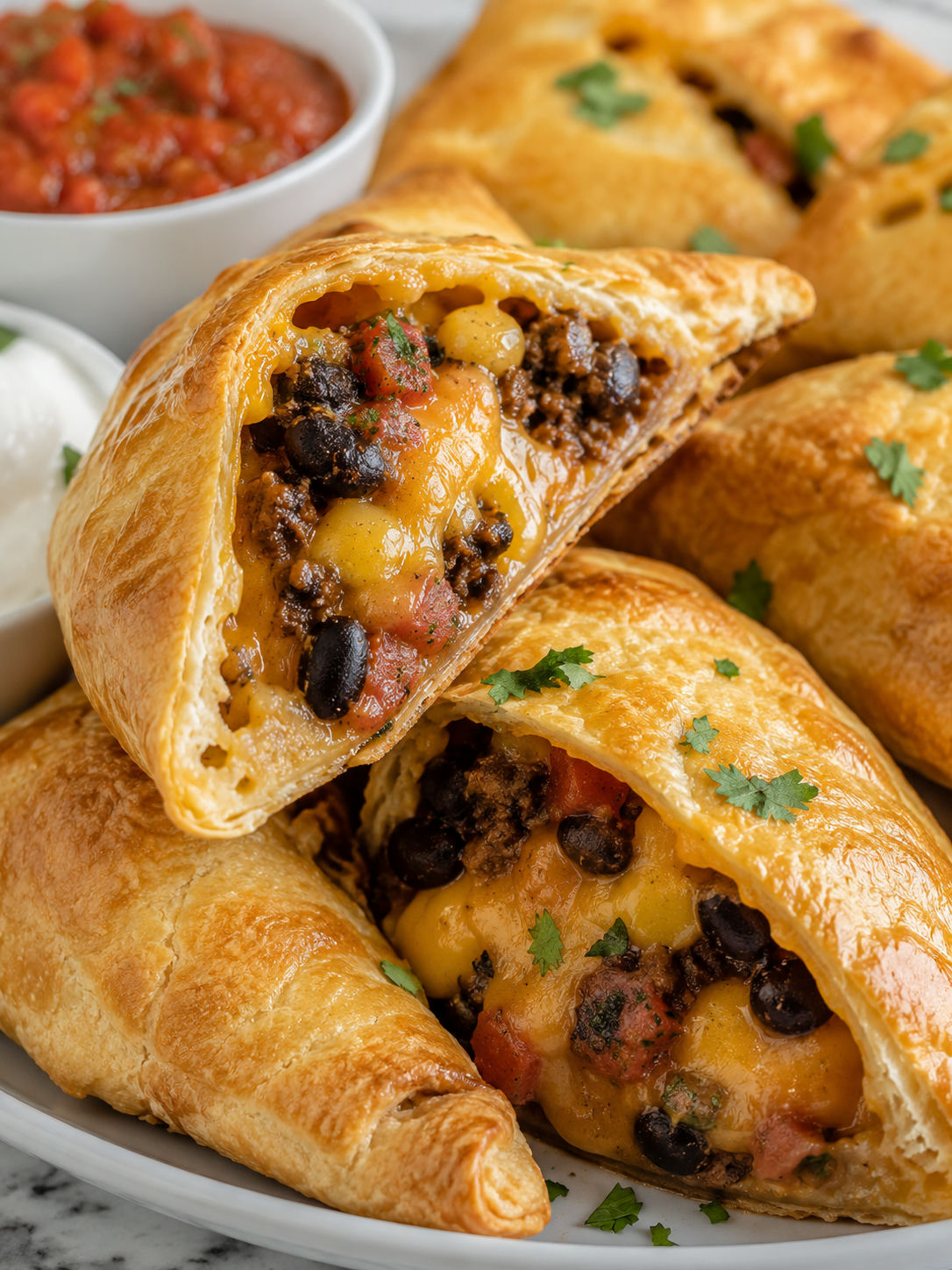 Loaded Taco-Stuffed Cheesy Pockets, plated and served